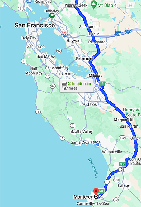 Map of central California to San Francisco